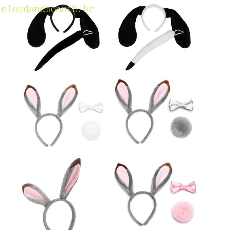 CLO Orelhas Animais Bandana E Cauda Para Meninas Halloween Festa Natal Bonito Headwear Cosplay Traje Adul