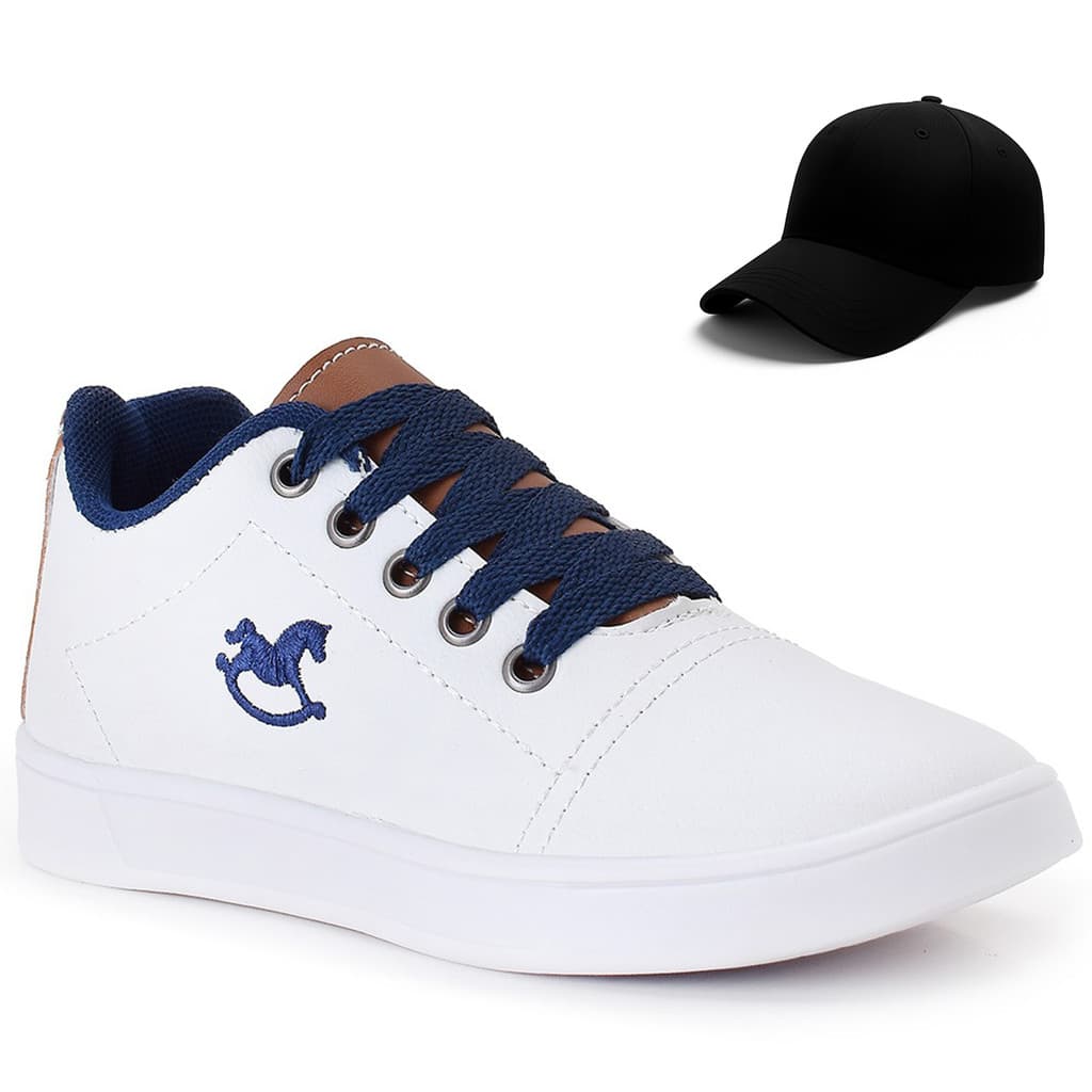 Kit Tênis Infantil Menino Branco + Boné Infantil Henry Kids