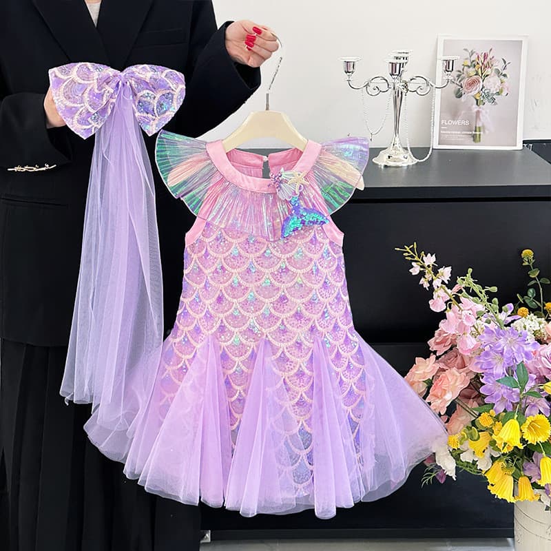 LX1 Verão Sereia Princesa Ariel Vestido De Aniversário Das Crianças Halloween Traje Baile