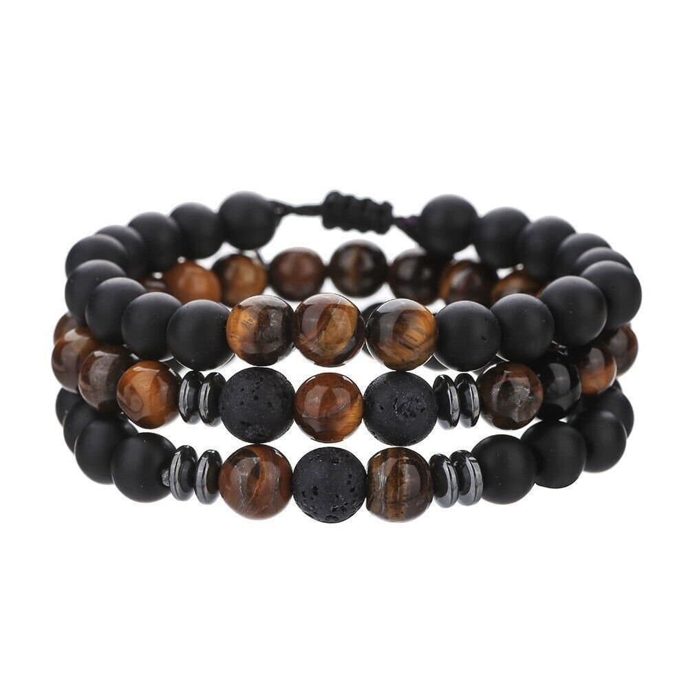 3 Pçs Clássico Natural Olho De Tigre Lava Pedra Contas Pulseiras Para Homens Mulheres Frisado Artesanal Trançado Jóias P