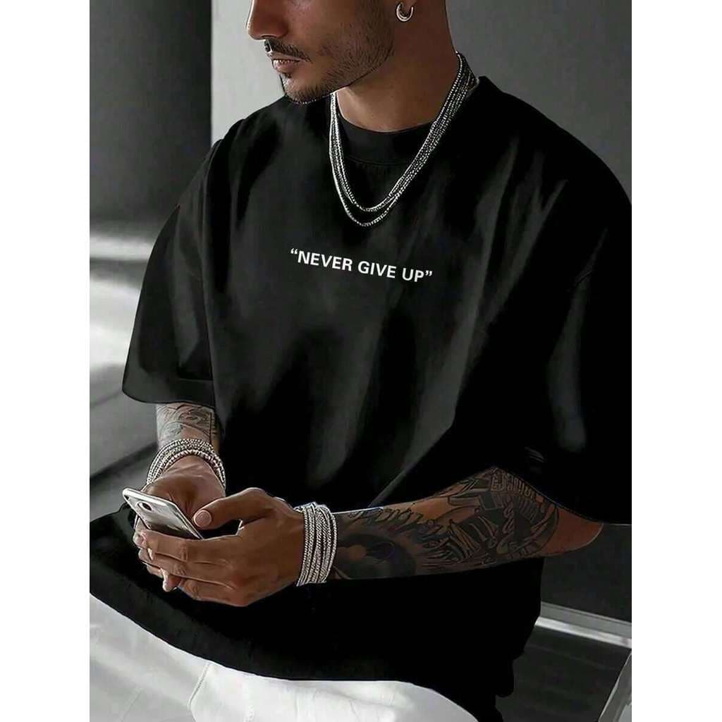 Camiseta Streetwear Masculina Never Give Up "Nunca Desista" Camisa 100% Algodão