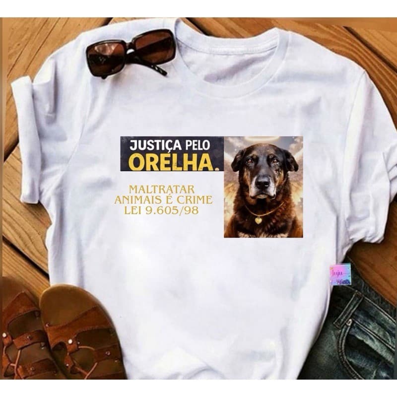 camiseta 100% algodão masculina e feminina Justiça Para O Cão Orelha