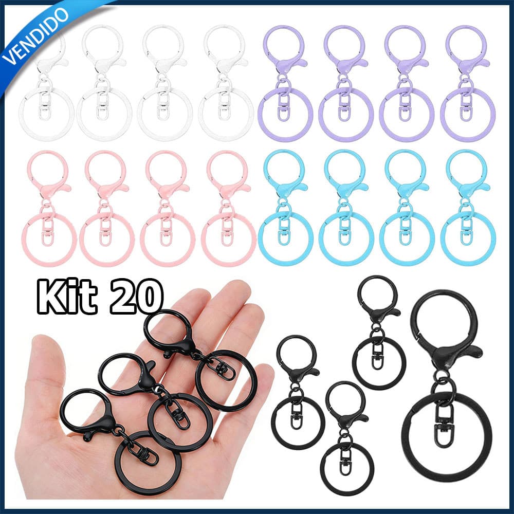 Kit 20 Fecho tipo lagosta acessórios para chaveiros chaveiro clipe giratório tipo chave inglesa argola plana dividida