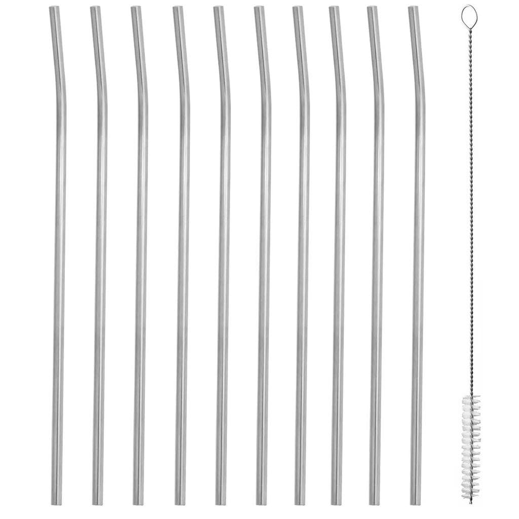 Kit 10 Canudos Inox Sustentável Curvado 5mm Escovinha