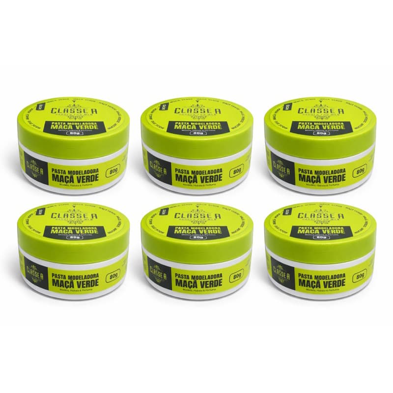 Kit 6 Pasta Modeladora Maçã Verde Classe A 80g Fixação Duradoura