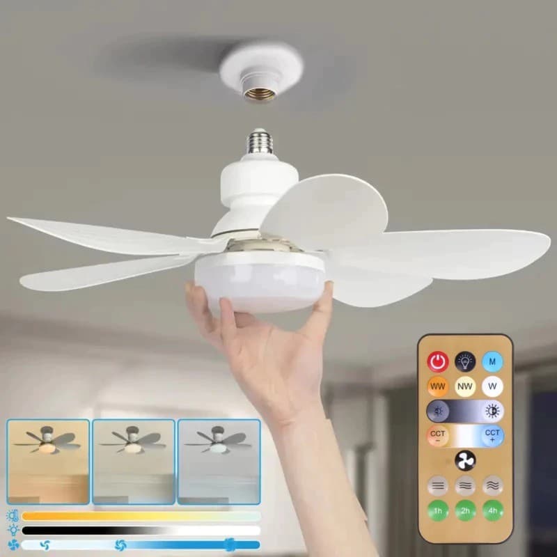 Ventilador de Teto PRO 60W Super LED Lâmpada E27 Controle Remoto Luminária Economica de Energia 6 lâminas Bivolt