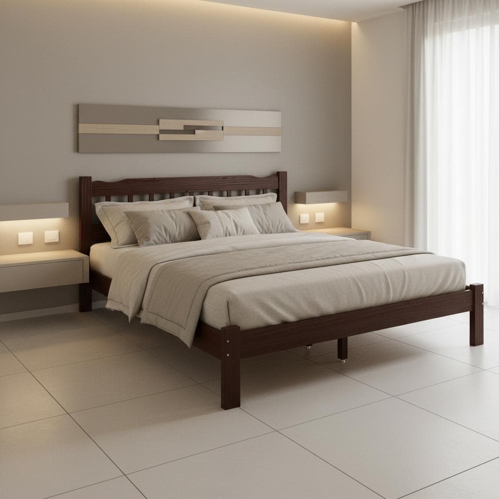 Cama King Pérola Madeira Maciça Resistente Castanho