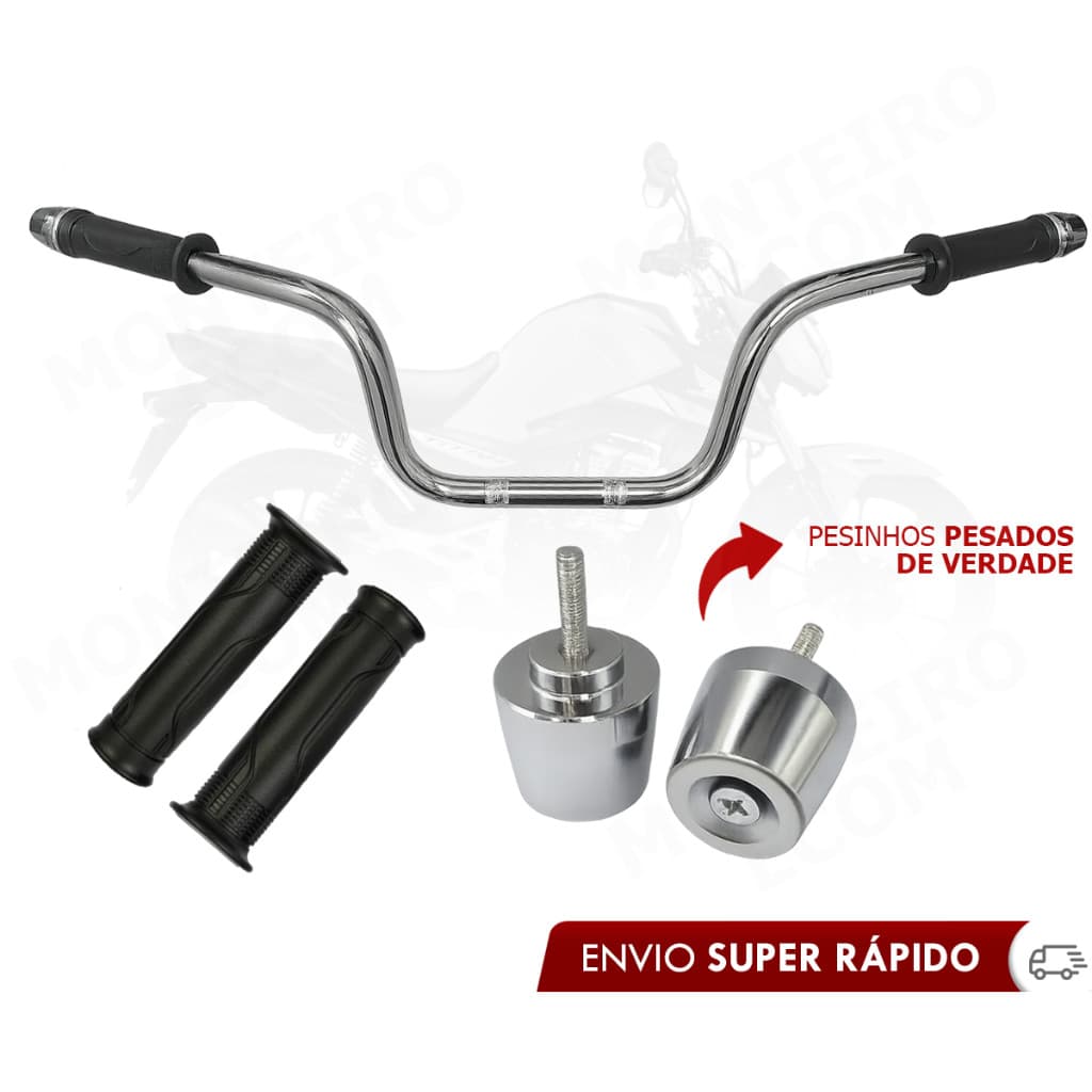 Kit Guidão Cargo Honda CG Fan Titan 160 + Pesinhos PCX 150 Cromado + Manoplas