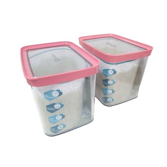 Conjunto 2 Potes Herméticos para Alimentos e Mantimentos 4000ml Tampa Rosa Helsim