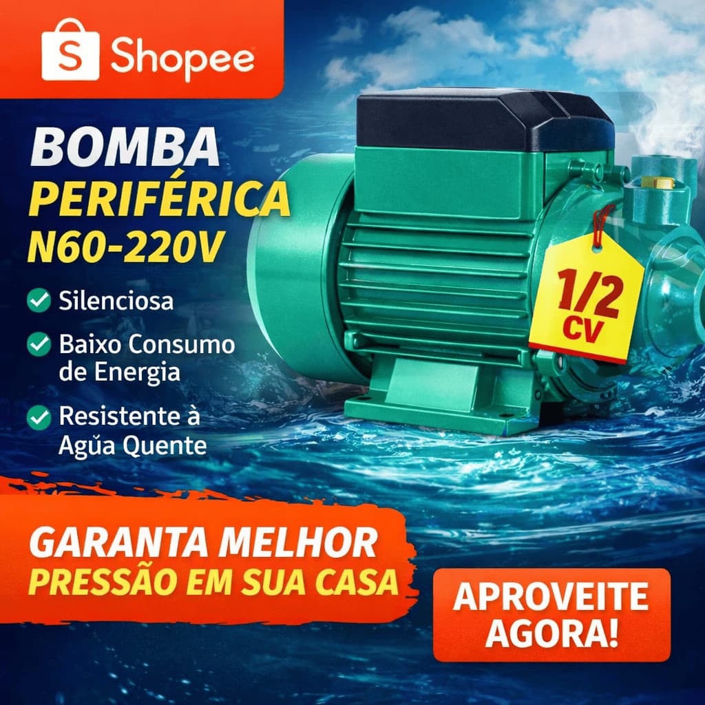 Bomba D'água Periférica 1/2hp Motobomba 220v  Silenciosa Econômica Jardim Pressurização Irrigação