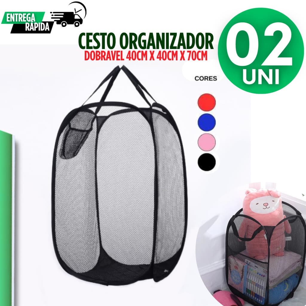 KIT 2 Cesto De Brinquedos 40x40x70cm Promoção Dobrável Para Roupas e Brinquedos