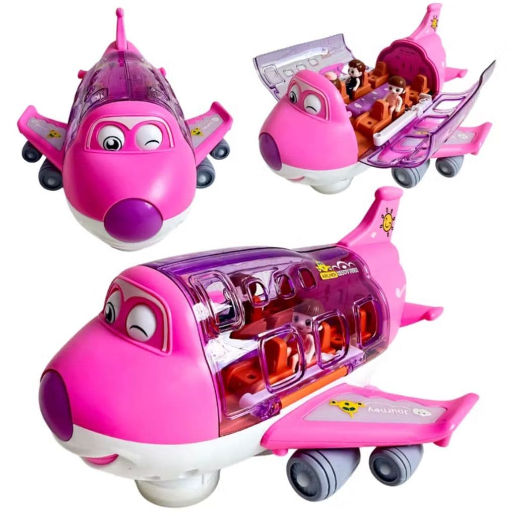 Avião Maluco Brinquedo Infantil Giratório Musical Gira 360 Bate e Volta Com Luzes e Som Azul Menino Rosa Menina