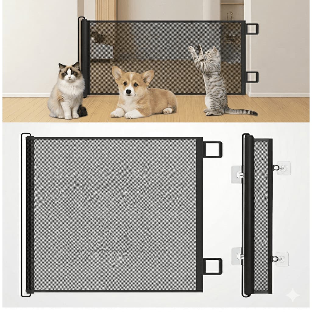 Portão Retrátil De Segurança Para Pets E Bebês Grade Tela Ajustável