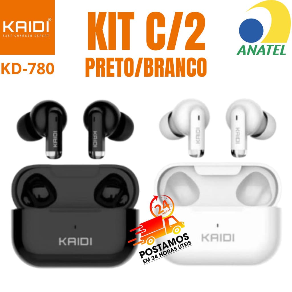 KIT C/2 Fone de Ouvido Sem Fio Bluetooth KAIDI KD-780/KD-779 TWS Para Sua Academia Corrida Original
