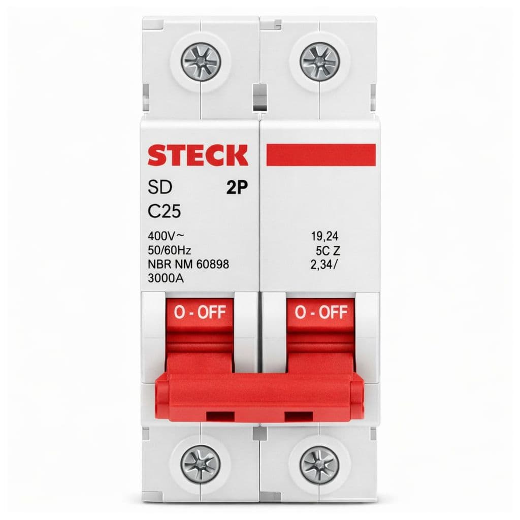 Disjuntor Din Bifasico Bipolar Duplo C 25A Steck Proteçao Eletrica Montagem Eficiente
