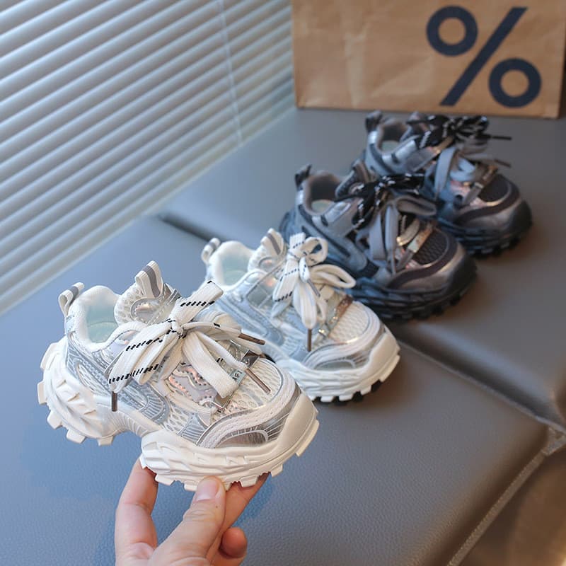 Crianças sapatos primavera novo estilo 2026 sapatos esportivos respirável sola macia médio pequenas crianças tênis de co