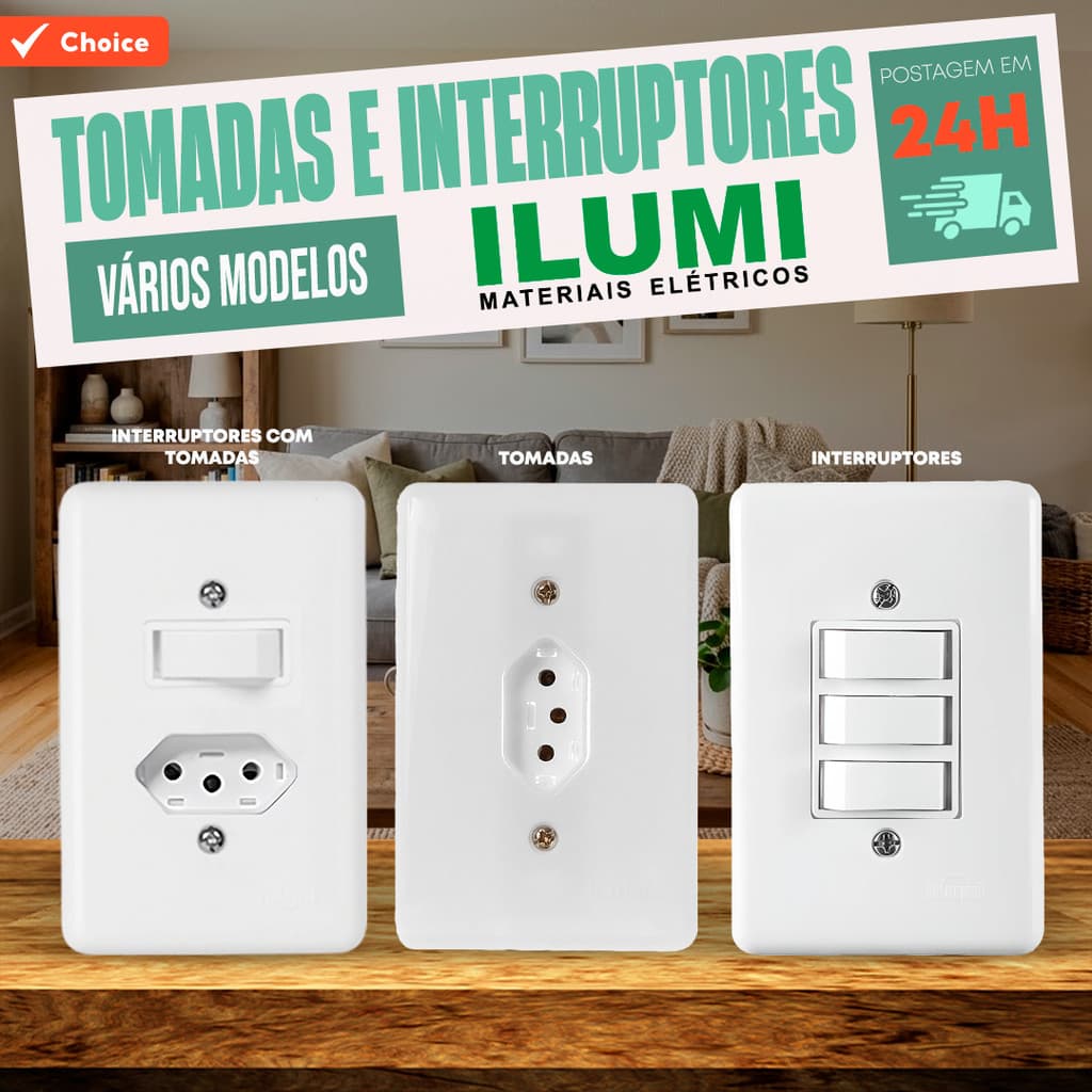 Tomadas e Interruptores ILUMI 10A 20A | Simples Duplo Triplo e Interruptor com Tomada