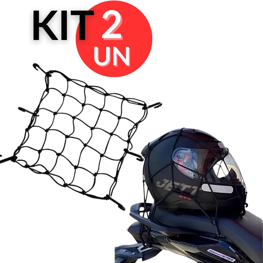 KIT 2 Rede Aranha Moto 30x30 Elástica Reforçada para Capacete Bagagem Bagageiro Moto Motoboy Alta Resistencia