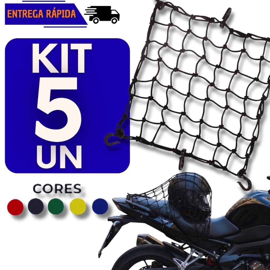 Kit 5 Rede Aranha Elástica Para Capacete Moto Bagageiro Alta Resistência Redinha Acessório