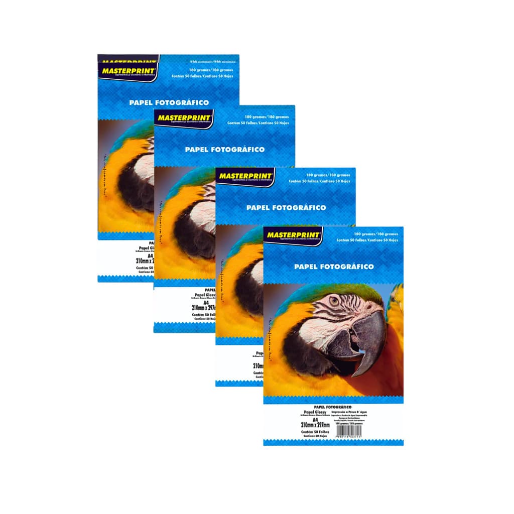Papel Fotográfico 180g Glossy (Brilhante) A4 - S/ Adesivo MASTERPRINT Kit:Com 200