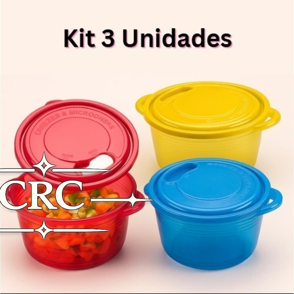 Kit 3 Potes Hermético 1L Multiuso Cores Sortidas – Micro-ondas, Freezer, ideal para Marmitas e Refeições81YR