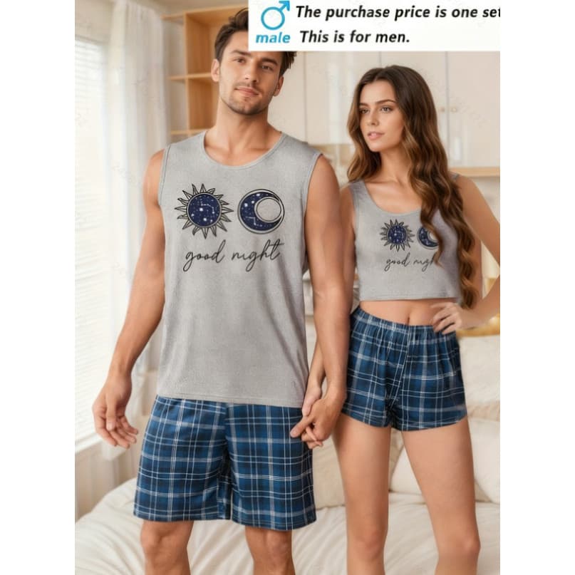 Casal estilo masculino simples colete Shorts terno verão solto respirável roupas para casa terno de duas peças
