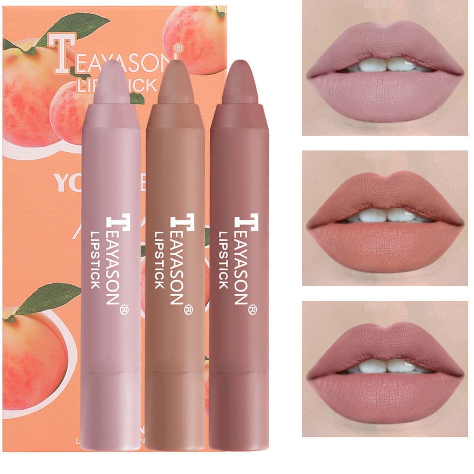 Conjunto de três peças fosco batom caneta grande vermelho tia cor de longa duração não é fácil de desbotar clareamento e