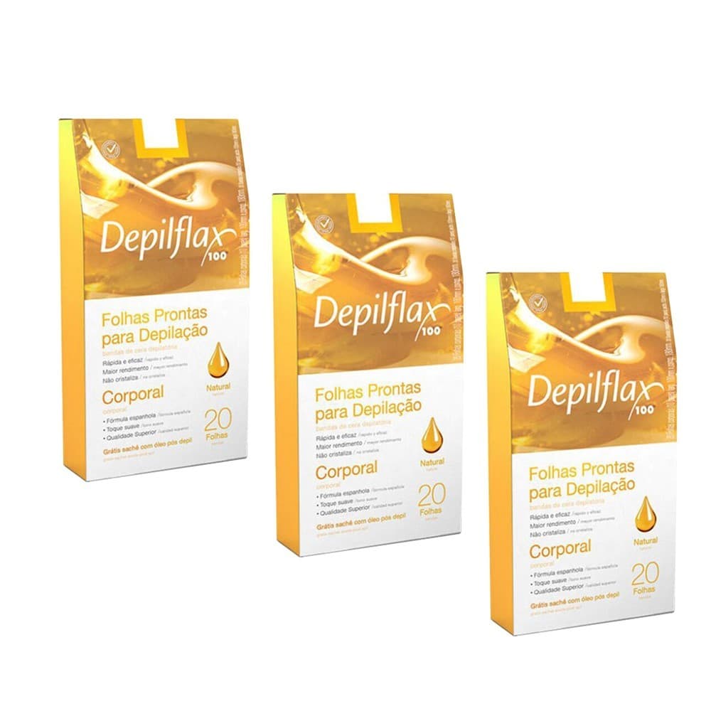 Kit 3 Caixas Folhas Depilatórias Prontas Depilação Corporal Pernas Depilflax Natural 20 Unidades