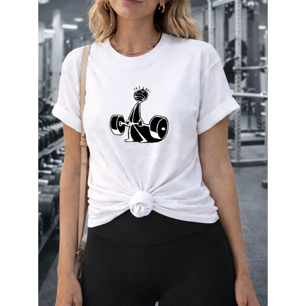 Camiseta Unissex Academia Fitness Engraçada Estampada Camiseta Branca Casual Treino Gym Confortável