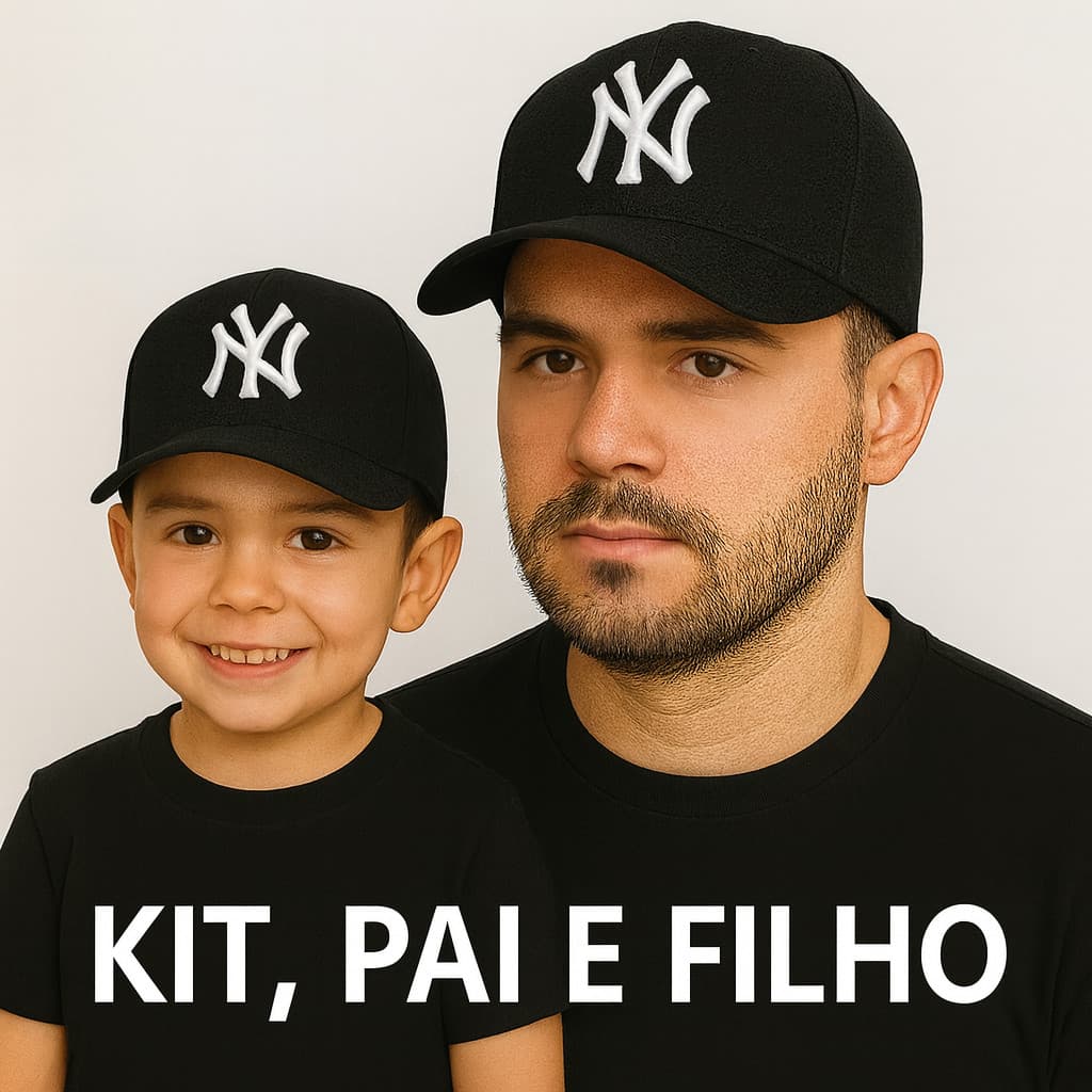 Kit Pai e Filho Boné  Preto look Estiloso em Dupla