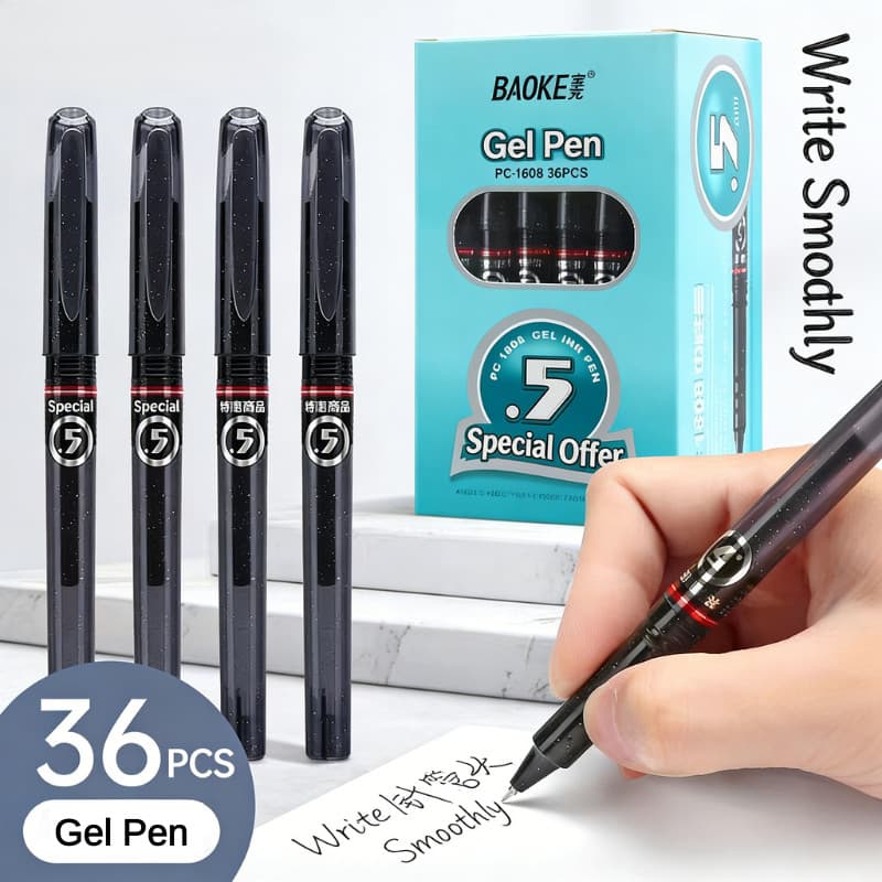 Caneta de Gel Baoke PC1808 preta 0.5 mm Caneta de assinatura de escritório comercial Caneta tinteiro de carbono