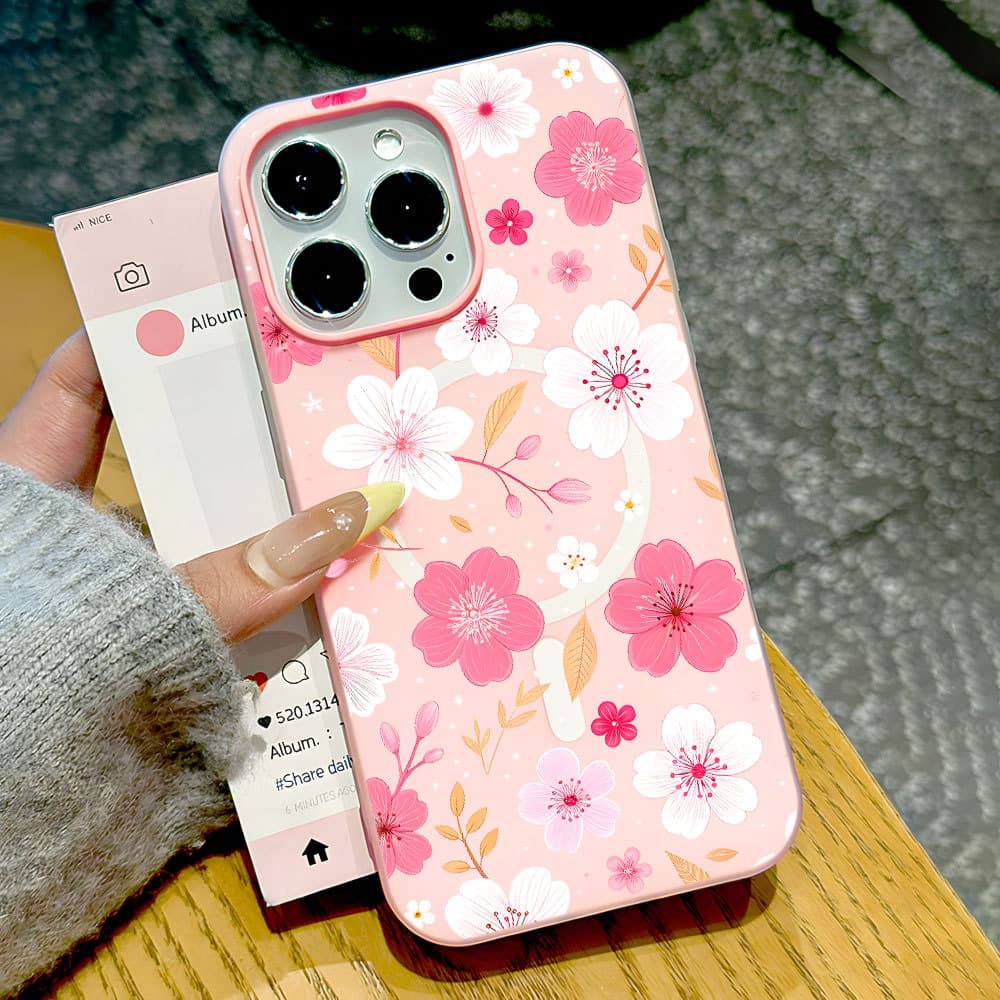 Capa Capinha Para iPhone 16 15 14 Plus 13 12 11 Pro Max 2 Em 1 Flores Carga Magnética Sem Fio Fosco Silicone Anti-Impact