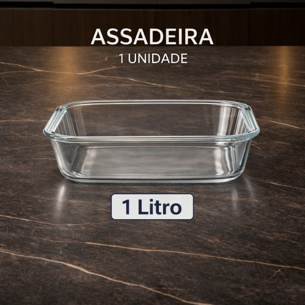 Travessa Assadeira Refratário Vidro Temperado Retangular Multiuso 1L