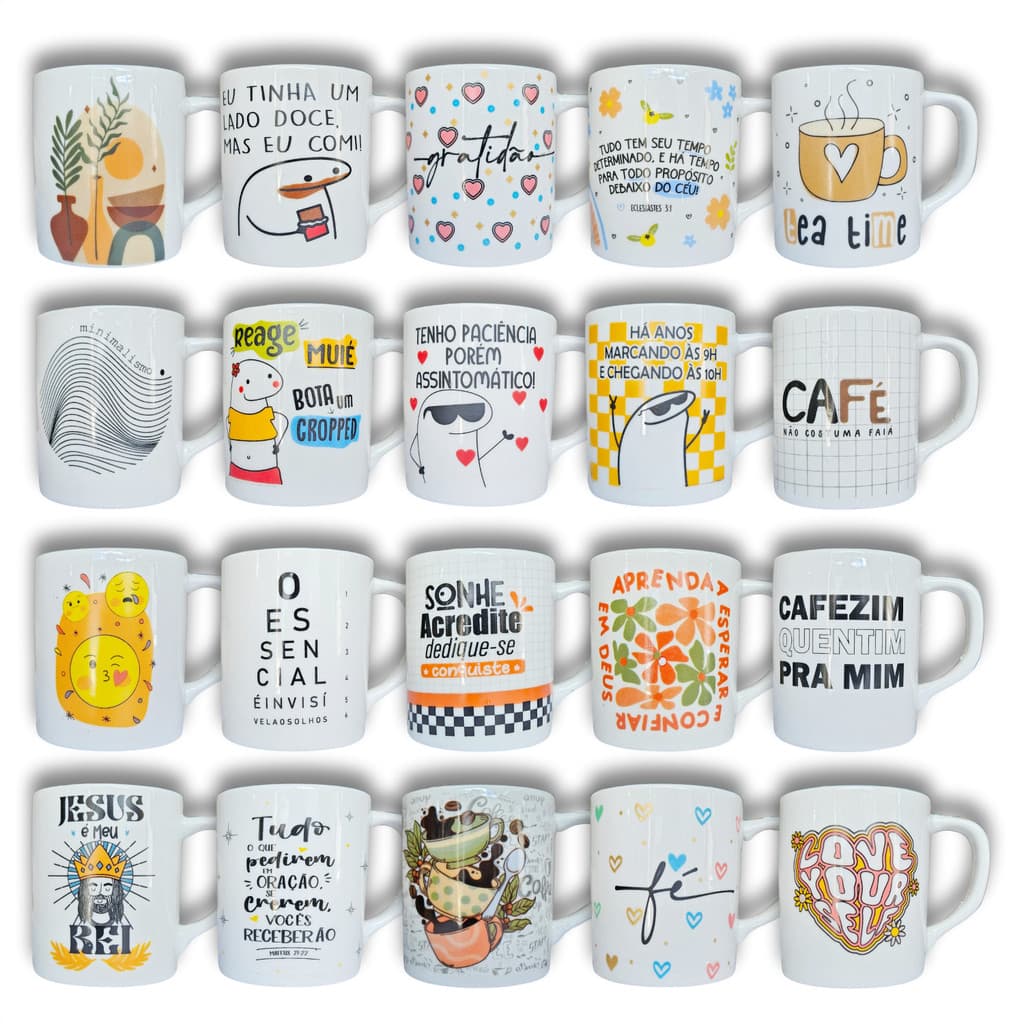 Canecas de porcelana com diversas decorações, 6, 12 ou 18 unidades - SR200
