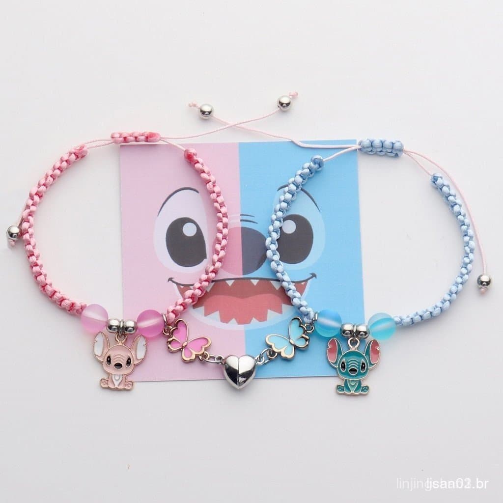 2pcs/set Anime Lilo & Stitch Pulseira De Ponto E Malha Com Ímã De Amor Corda Casal De Menino Aniversário Brinquedo De Pr