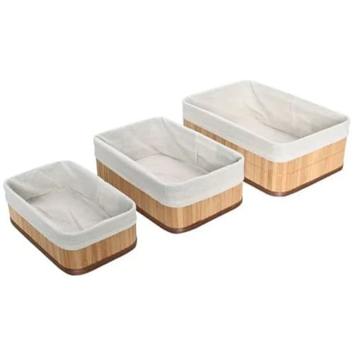 Jogo De 3 Cestos Organizadores De Bambu Claro Eco House 6840 – Bm19231 Mimo Style