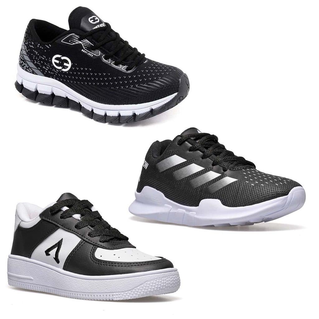 Kit 3 Tênis Infantil Menino Recortes Moderno Skate Brincar Cano Curto Poucas Unidades