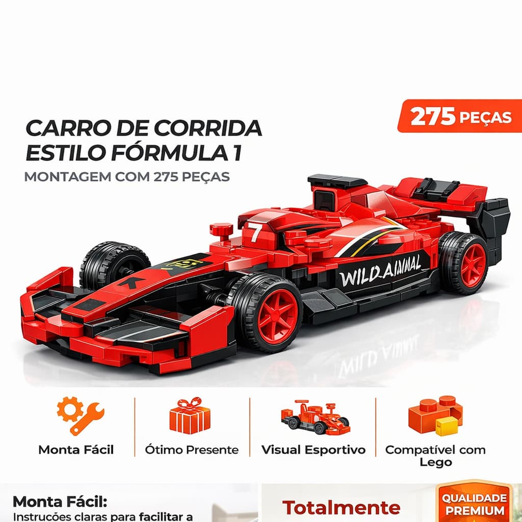 Carrinho Fórmula 1 de Montar 275 Peças Blocos Compatível Lego Brinquedo Infantil F1