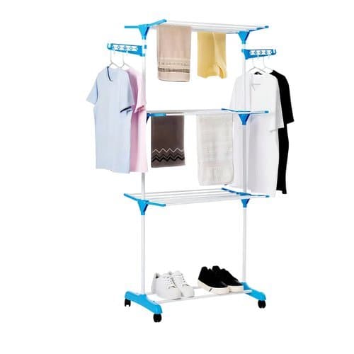 Varal Multiuso Chão 3 Andares Com Cabideiro Organizador Prático Azul