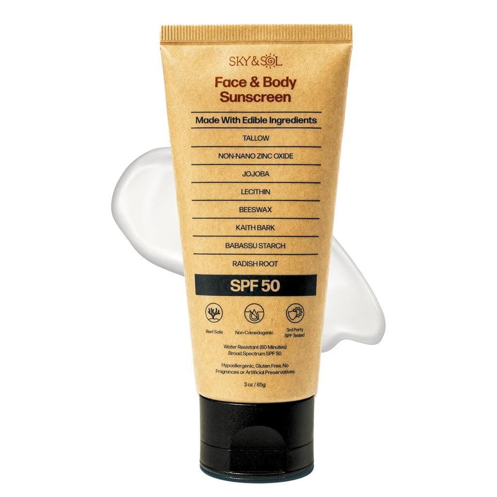 Protetor Solar Mineral Sky and Sol SPF 50 para Rosto e Corpo, 3 oz, profundamente hidratante. |   Óxido de Zinco Não Nan