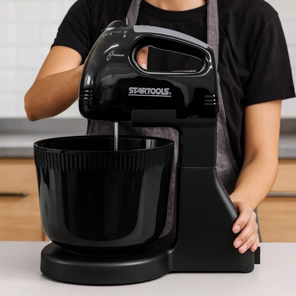 Batedeira Elétrica Balde Misturador Massa Bolo Chantilly Receitas Cozinha Preta