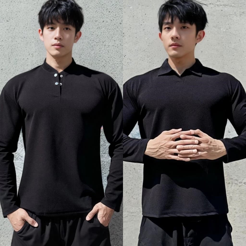 Outono masculino All-Match novo chinês Henry colarinho camisa POLO de manga comprida não-ferro Anti-rugas respirável olh