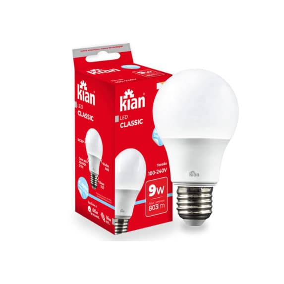 Kit 5 Lâmpada Bulbo Led 9w Branca Fria 6500k E27 Kian