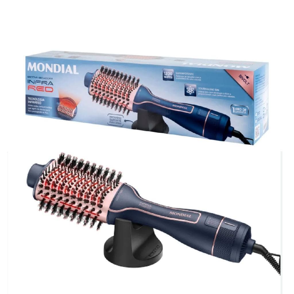Escova Secadora Mondial ES-01-IR InfraRed Azul/Golden Rose 1200W Bivolt O cabo-plugue tem 1,8 metros