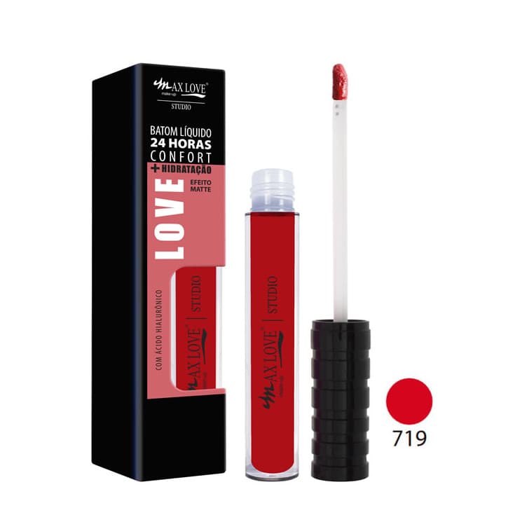 Batom Líquido 24H Confort Cor 719 Vermelho - Max Love