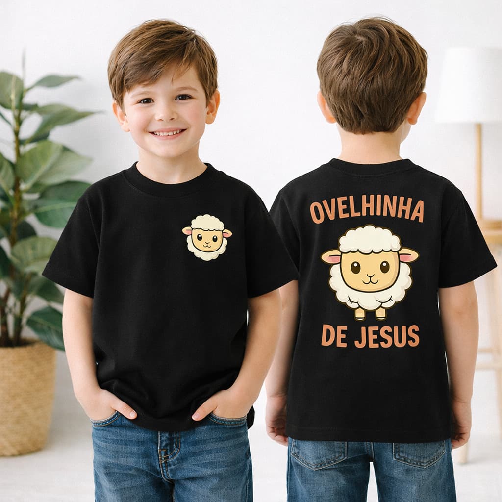 Camiseta Infantil Cute Ovelhinha de Jesus Camisa Cristã Gospel para Crianças Unissex religião