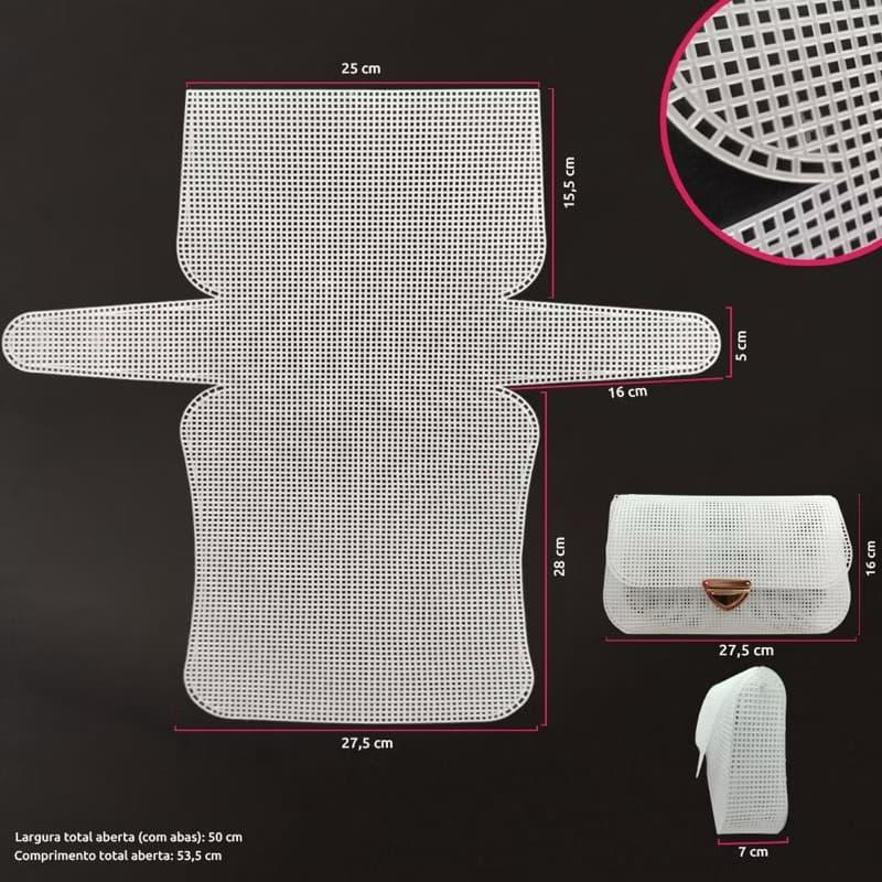 Malha chenille para bolsa 53.5x50cm (tela plástica) com furo 3mm