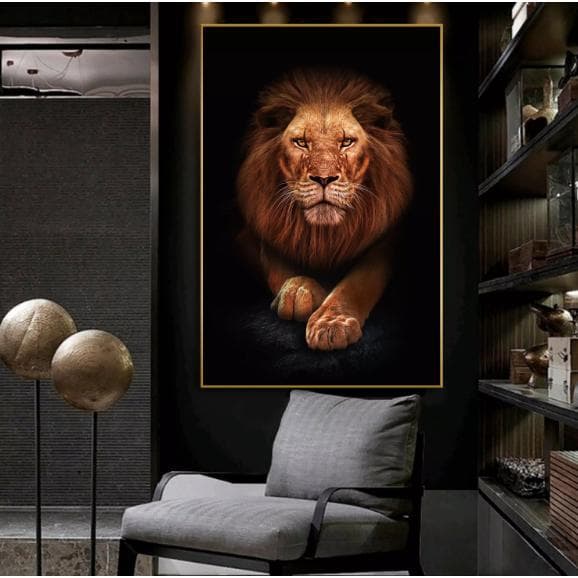 Quadro Decorativo Realeza Selvagem: Leão Dourado Único.