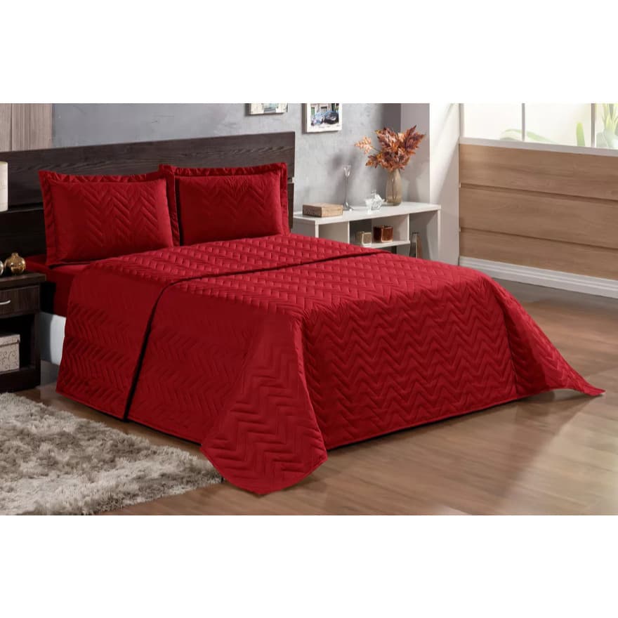 Colcha Cobre Leito Casal Padrão + 2 Porta Travesseiro | Decoração Moderna Quarto Completo