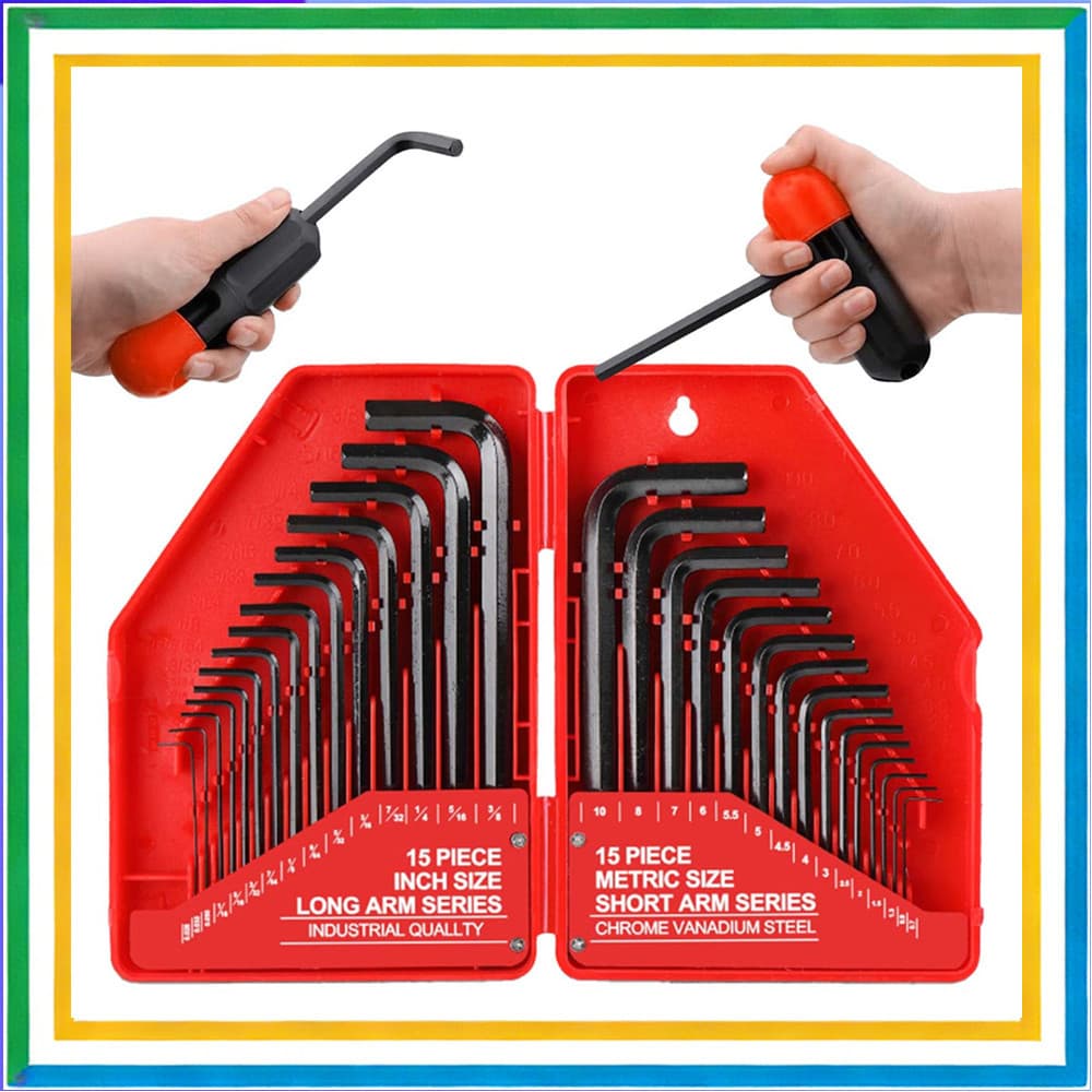 Conjunto de 30 peças de chave Allen em forma de L Conjunto Allen 0.7 mm-10 mm com reforço de alça